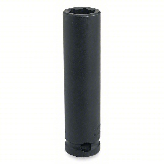 Impact Socket: 1/2 in Drive Size, 1/2 in Socket Size, 6-Point, Deep, Black Oxide